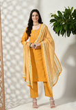 MUSTARD COTTON EMBROIDED SET