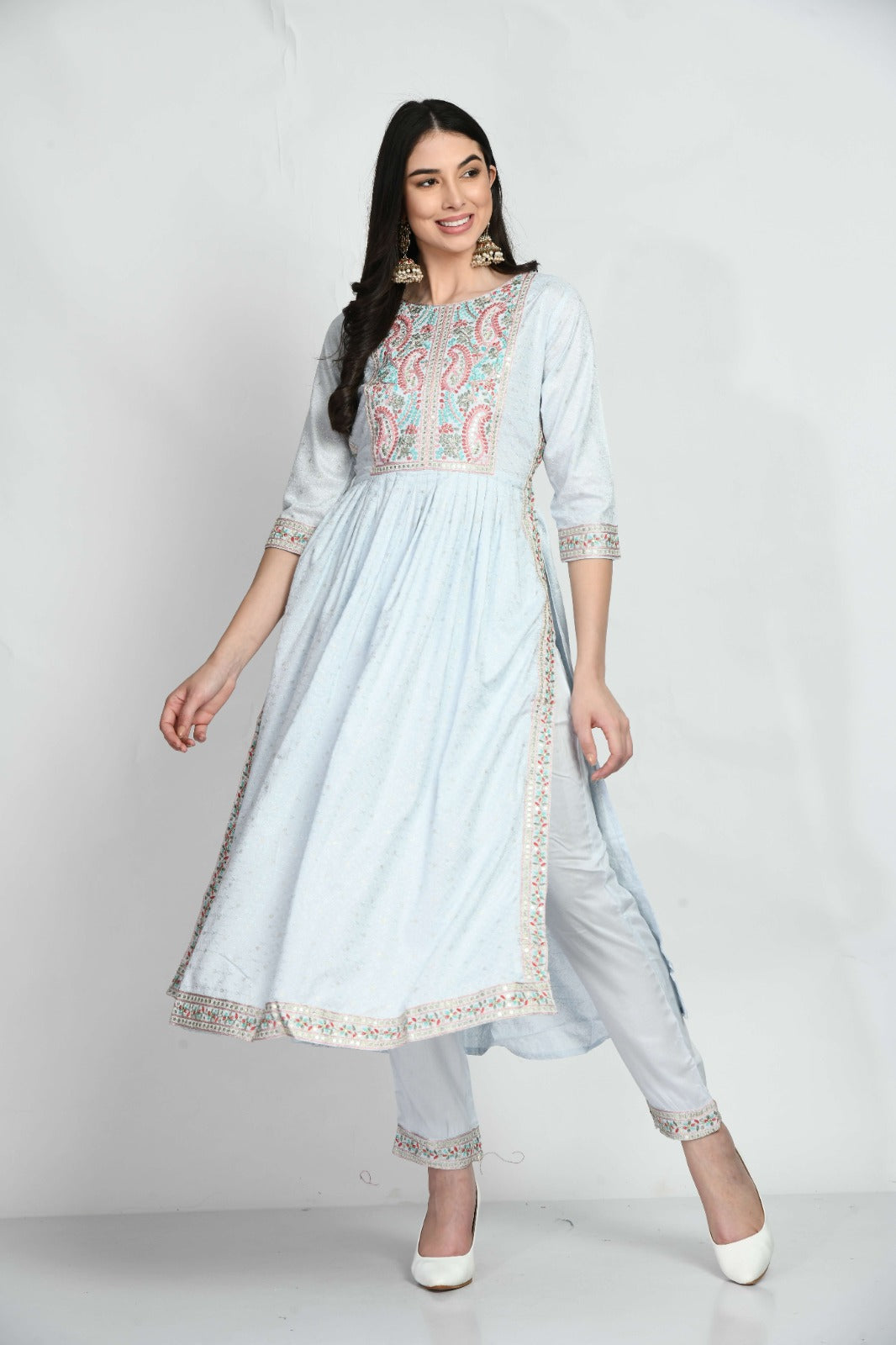 POWDER BLUE EMBROIDERED NYRA CUT SUIT