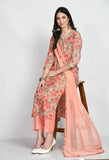 PEACH FLORAL PRINTED MUSLIN SILK KURTA WITH SILK TROUSER AND CHIFFON DUPATTA