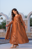 Mocha Bloom Chanderi Suit Set