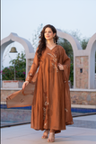 Mocha Bloom Chanderi Suit Set