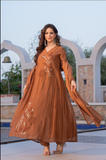 Mocha Bloom Chanderi Suit Set