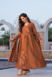 Mocha Bloom Chanderi Suit Set