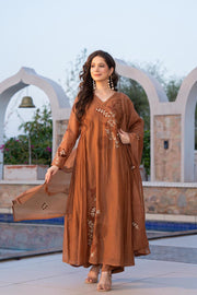Mocha Bloom Chanderi Suit Set