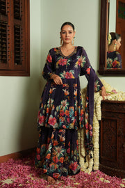 AUBERGINE CHINON PEPLUM SET WITH SKIRT