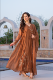 Mocha Bloom Chanderi Suit Set