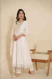 WHITE SCHIFFLI EMBROIDED ANARKALI