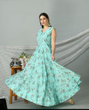 Sky Blue Cotton Silk Anarkali Gown with Dupatta