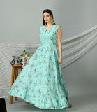 Sky Blue Cotton Silk Anarkali Gown with Dupatta